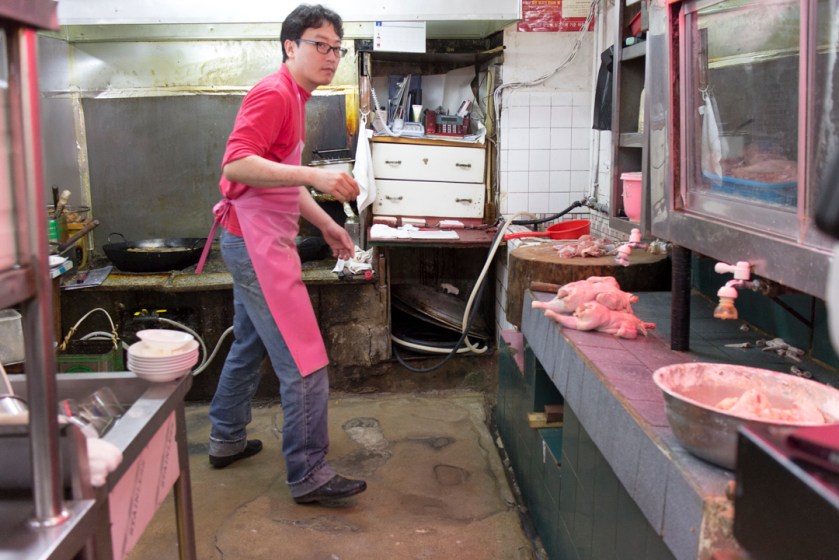 The kitchen. There were a whole lot more chickens on that counter when we came in.